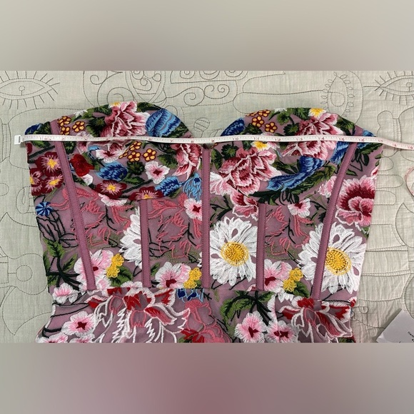 NEW Dress the Population Carina Embroidered Strapless Dress M/8-10 Blush Multi - Picture 7 of 15